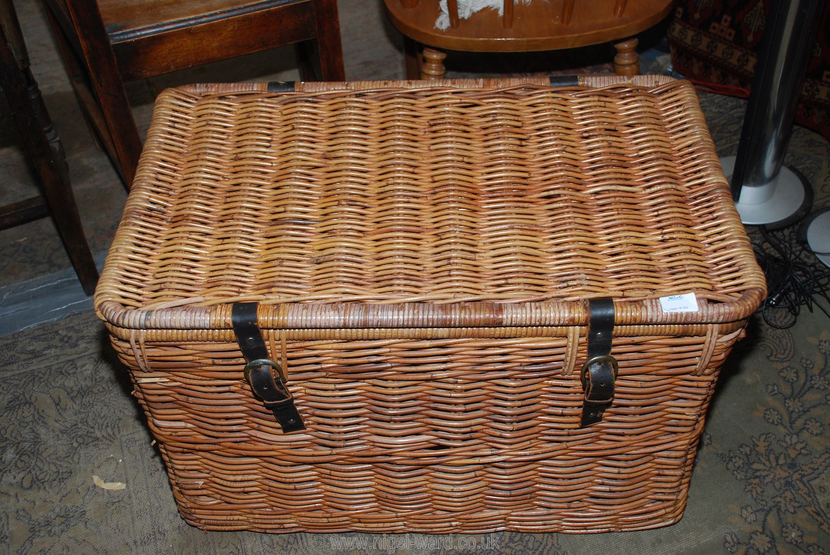 A large wicker basket Trunk, ideal for vintage car. 30" x 18" x 17".