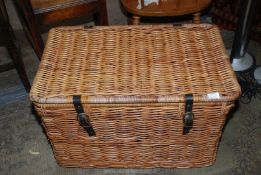 A large wicker basket Trunk, ideal for vintage car. 30" x 18" x 17".