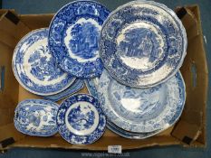 A box of miscellaneous blue and white china plates some a/f.