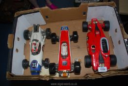 Three novelty Racing car decanters - Bill Bailey 1970 and two Heritage china Ezra Brooks, a/f.