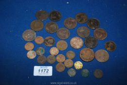 A quantity of old coins to include a 1788 Angelsey Pary's token penny with the image of a druids