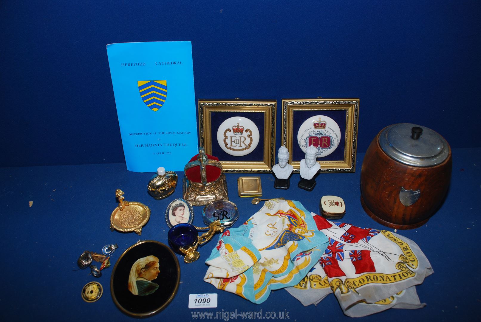 A small quantity of miscellaneous including treen tea caddy a/f, royal plaques,