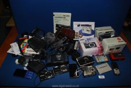 A quantity of cameras to include Samsung ST60, Olympus M850, Kodak 56x instamatic,