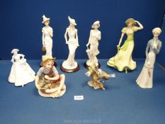 Miscellaneous figurines including 'The Julianna Collection' ladies, blue tits, boy with a fish, etc.