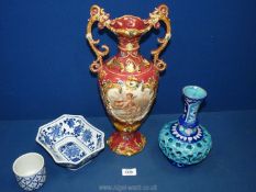 A small quantity of china including large continental style urn shaped vase with scene of Cherubs,