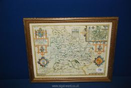 A framed print of a map of Breknoke (Breconshire) 18 1/2" x 14 3/4".