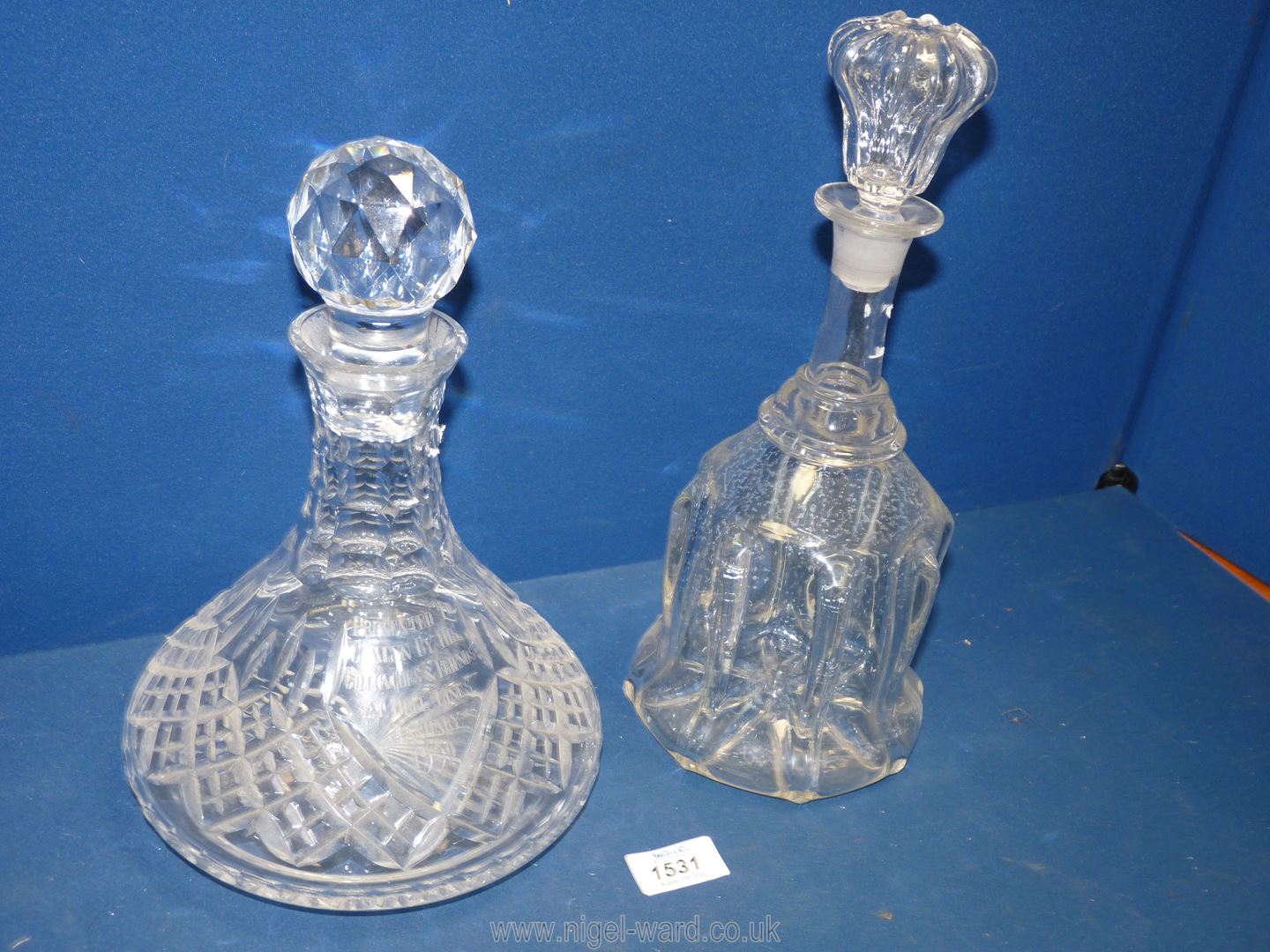 A ship's Decanter presented to 'Cemlyn' by friends and colleagues at Bell Lines January 1990,