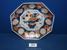 An 18th c. octagonal Japanese Arita Imari shallow bowl, 7 3/4'' edge to edge.