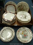 A good quantity of plates to include; Old Willow, Wedgwood, Royal Doulton, Royal Worcester, Minton,