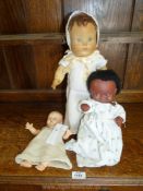 Three old dolls to include a Regal- Canada doll in a nightdress, 10" long, a B.N.