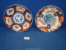 Two medium size decorative Chinese Imari plates, scalloped edge, some wear, 8 1/2" diameter.