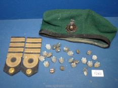 A quantity of pins possibly military plus a pair of naval epaulette's and a Royal Marines green
