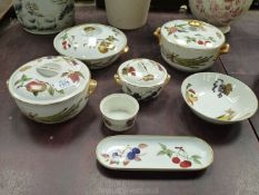 Three pieces of Royal Worcester 'Evesham' pattered lidded serving dishes, small ramekin,