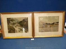A pair of woven silk pictures, one of "The Forbidden City",