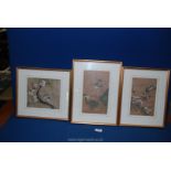 Three silk pictures depicting birds and flowers, 7" x 8", 10" x 6" and 8¾" x 5½".