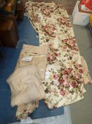 Two pairs of hand finished Curtains in Sanderson style floral fabric with two pelmets in matching