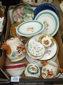 A quantity of mixed china including a Delft bowl, a vintage fox head teapot, sugar bowl,