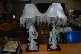 A pair of Julianna Collection lamps with beaded shades, 34" tall.