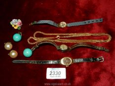 A small quantity of jewellery including clip-on earrings, Corvette watch, Timex,