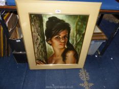 A large framed "vintage Tina picture" print depicting a dark haired woman standing amongst trees.