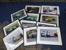 Framed motor racing photographs to include; British F3 2005 Hi Tech racing car II Tim Bridgman,