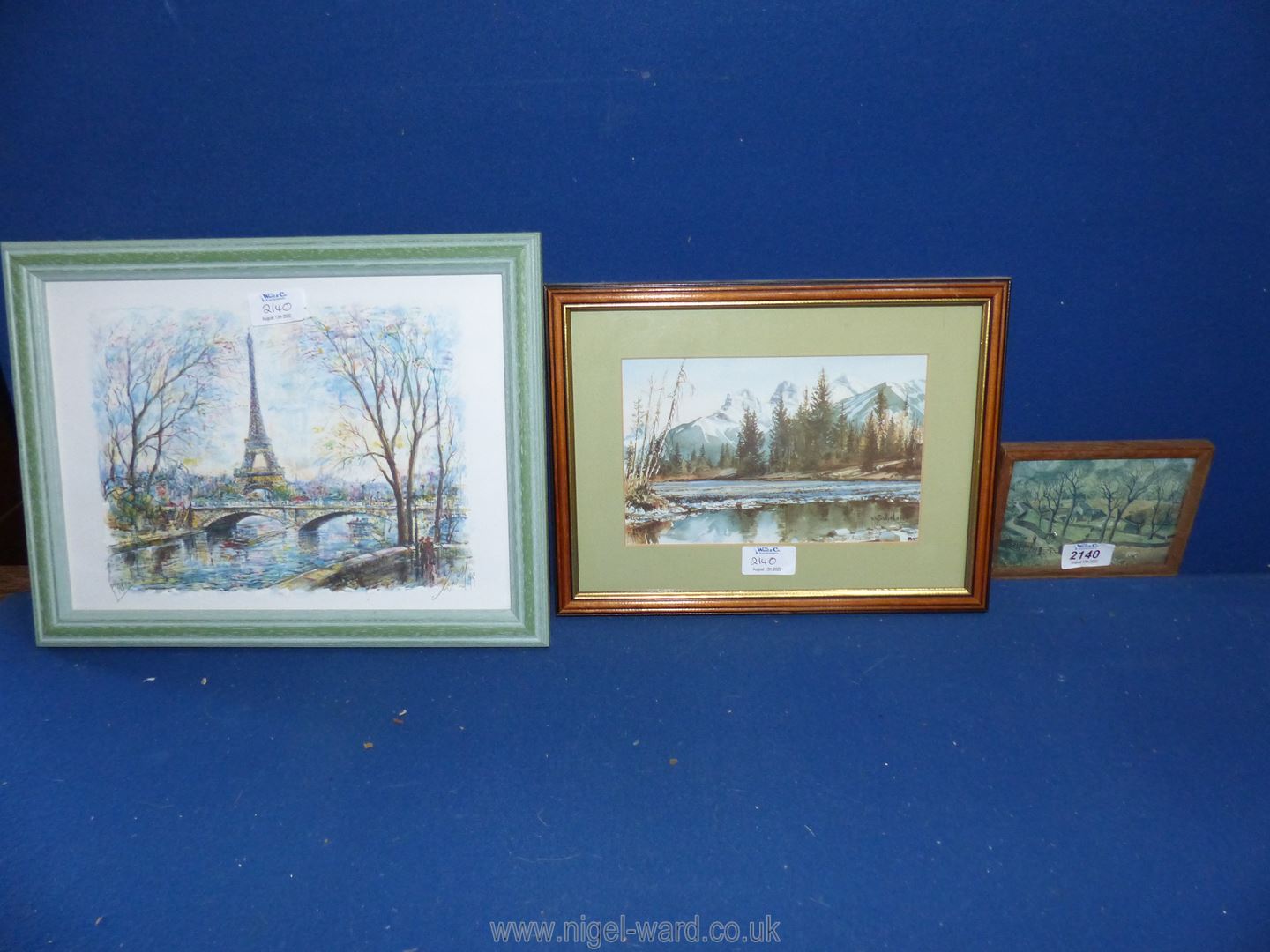 Three framed prints; 'Receding Floods Pulborough Sussex' by S. R Badmin, 'Spring in Eskdale' by J.