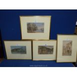 Four small framed watercolours of various continental landscapes, no visible signature.