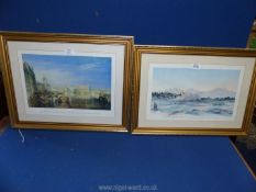Two framed prints by Joseph Mallord William Turner titled 'Bridge of Sighs Ducal Palace and Custom