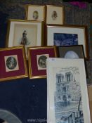 A quantity of prints and etchings to include; Paris scene, The Dairy, The Barn,