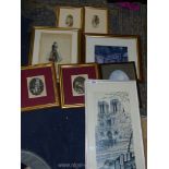 A quantity of prints and etchings to include; Paris scene, The Dairy, The Barn,