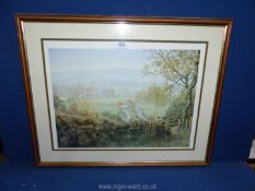 A large Keith Melling print depicting a rural landscape with a magpie looking on.