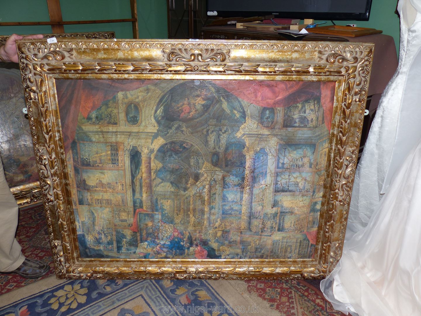 A very large ornate gilt framed Print on board by Giovanni Paola Panini titled 'Modern Rome',