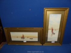 A pair of framed and mounted watercolours depicting sailing and fishing boats both signed lower