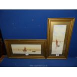 A pair of framed and mounted watercolours depicting sailing and fishing boats both signed lower