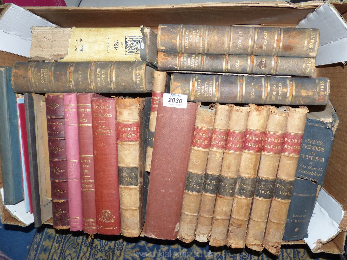 A quantity of books to include volumes of Madras Review,