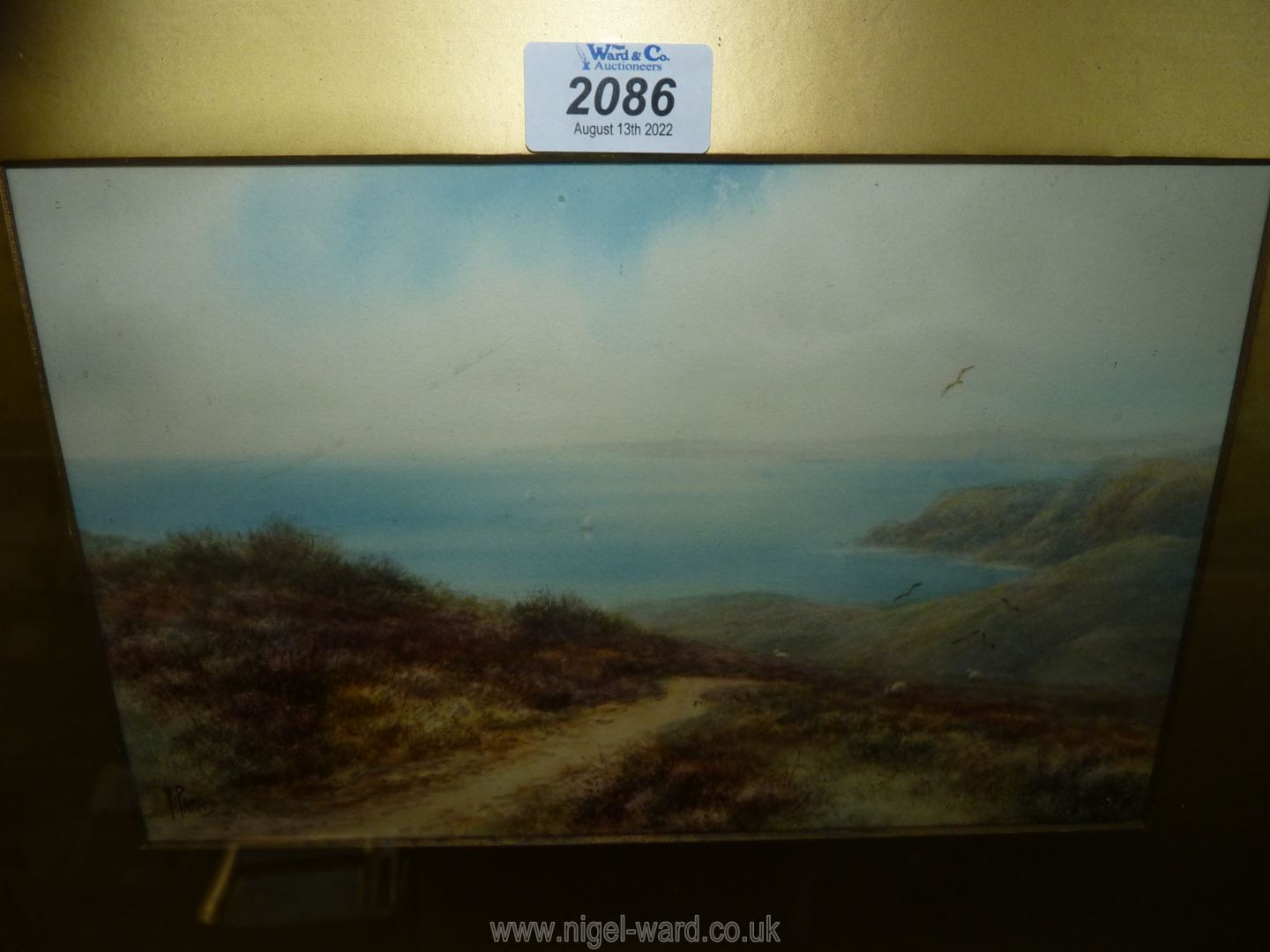 A framed and mounted watercolour depicting a coastal scene, signed lower left 'F. Parr'. - Image 3 of 5