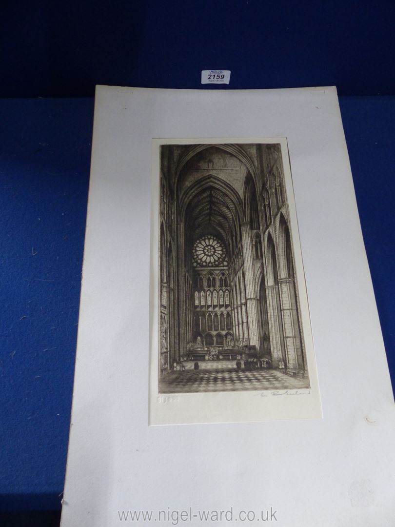 An etching of the North Transept of Westminster Abbey by Edward Sharland.