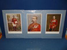 Three prints of Military Officers in card mounts, 12" x 16 1/2", circa 1900.