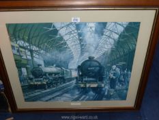 A large framed Print titled 'New Street 1957' by Philip D. Hawkin G.R.A. 34 1/4" x 29".