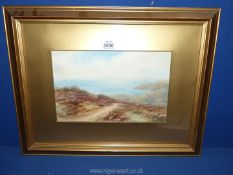 A framed and mounted watercolour depicting a coastal scene, signed lower left 'F. Parr'.