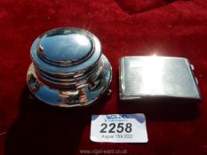 A Silver keepsake box with hinged lid, fabric lined on three ball feet, Birmingham possibly 1920,