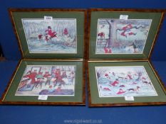 Four framed Fox hunting Prints, signed lower left Harry B.