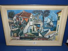 A framed Pablo Picasso print of a Mediterranean landscape 'Les Editions Braun Et Ge, Paris'.