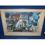 A framed Pablo Picasso print of a Mediterranean landscape 'Les Editions Braun Et Ge, Paris'.