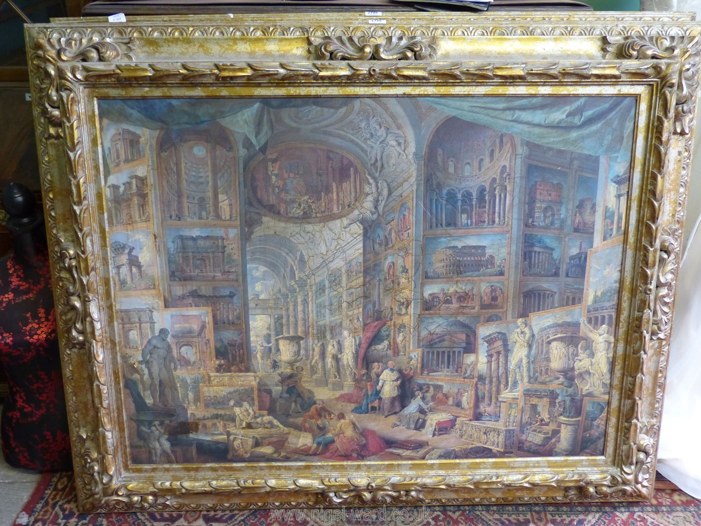 A very large ornate gilt framed Print on board by Giovanni Paolo Panini titled 'Ancient Rome', - Image 2 of 12