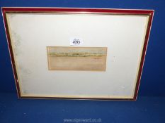 A small framed watercolour of a coastal scene, indistinctly signed lower right.