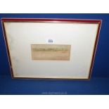 A small framed watercolour of a coastal scene, indistinctly signed lower right.