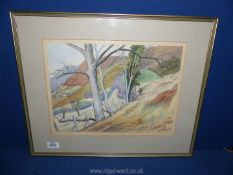 A framed and mounted watercolour titled verso 'Mountain Path (Llanthony Valley)',