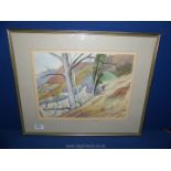 A framed and mounted watercolour titled verso 'Mountain Path (Llanthony Valley)',