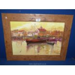 A framed Oil on canvas depicting a Continental harbour scene, signed lower right Vircilio (?),